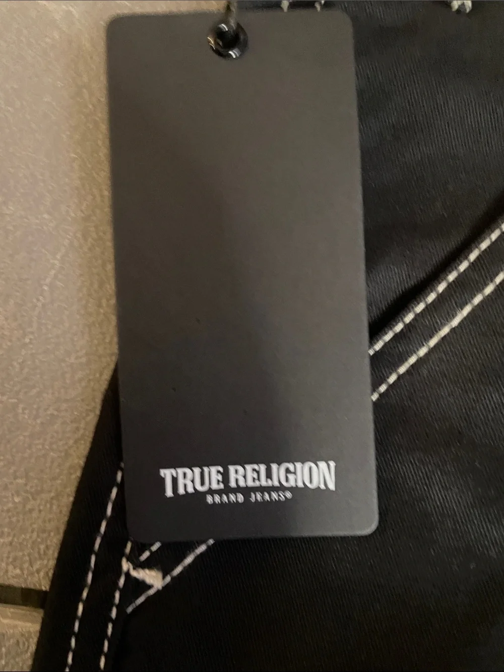 True Religion Black Cargo Pants with White Contrast Stitching